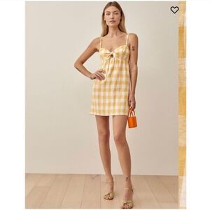 Reformation Ryland Linen Dress - Dandelion Check Size 6